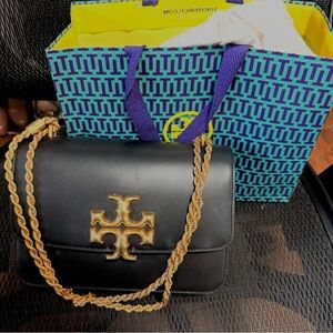 Tory Burch Black Shoulder Bag with Gold Chain